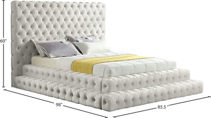 Casey Cream Velvet Queen Bed (3 Boxes) Q