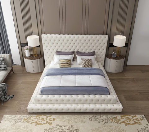 Casey Cream Velvet Queen Bed (3 Boxes) Q