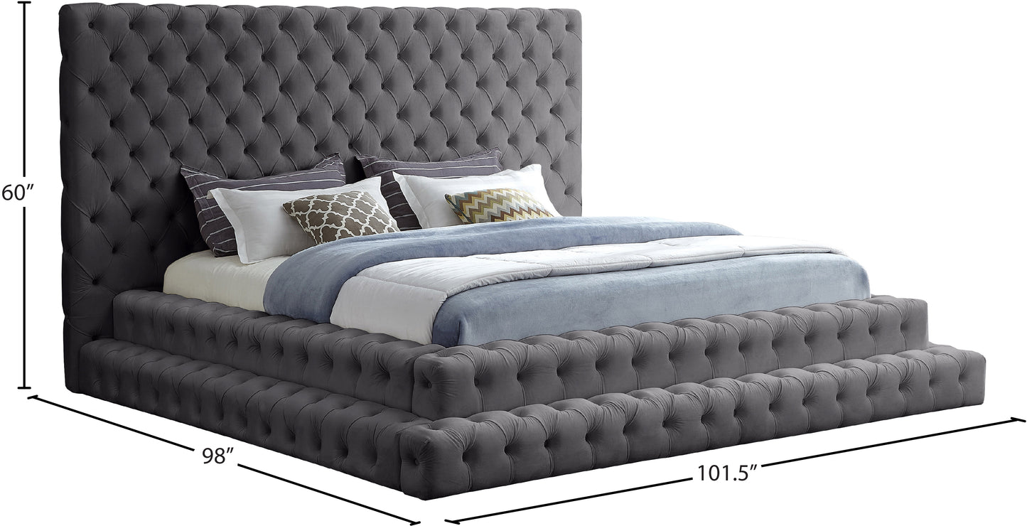 casey grey velvet king bed (3 boxes) k