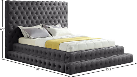 Casey Grey Velvet Queen Bed (3 Boxes) Q