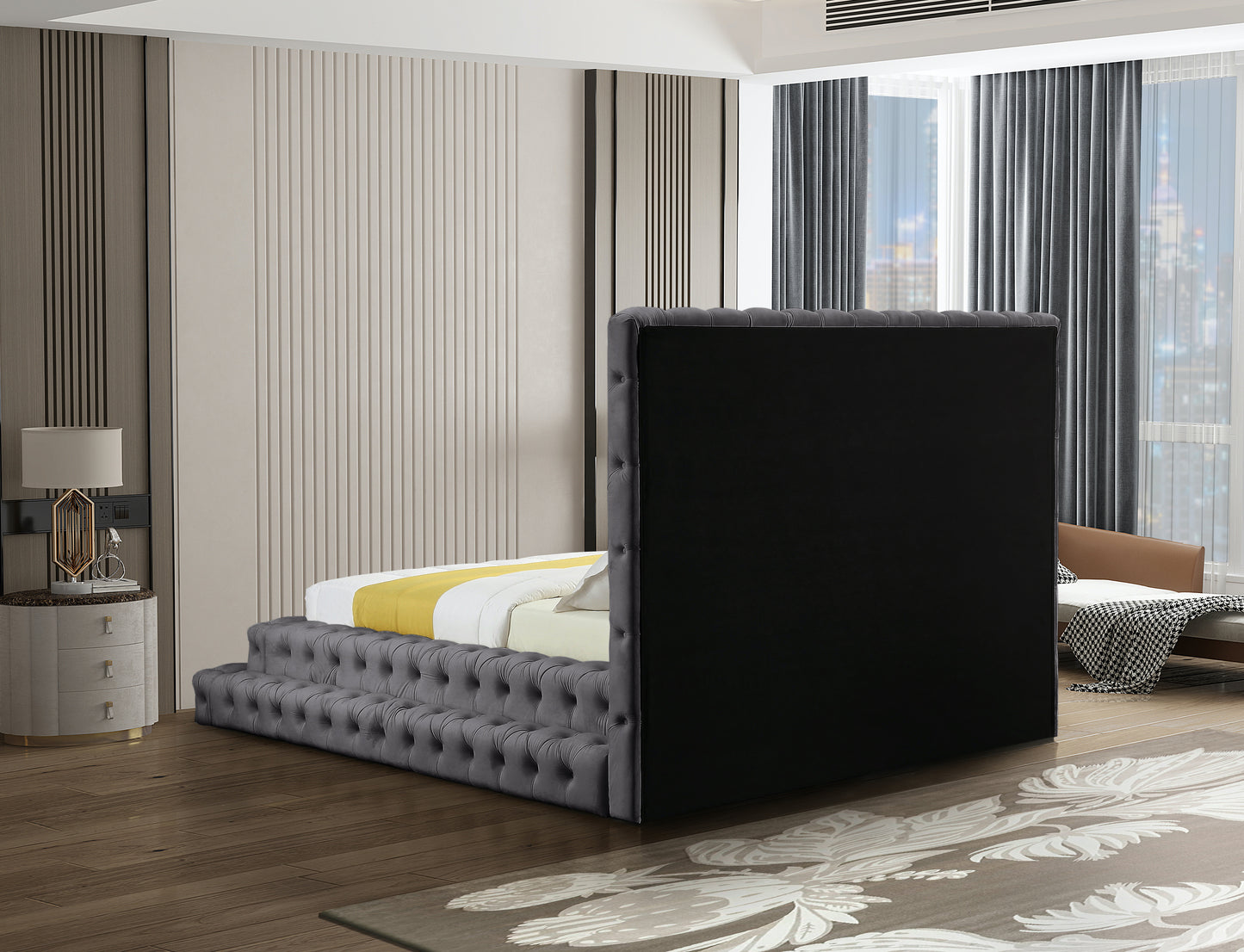 casey grey velvet queen bed (3 boxes) q