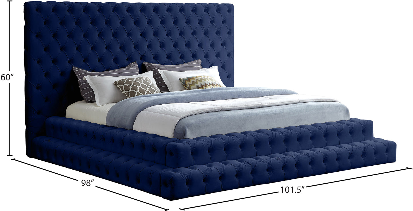 casey navy velvet king bed (3 boxes) k