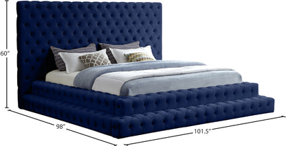 Casey Navy Velvet King Bed (3 Boxes) K