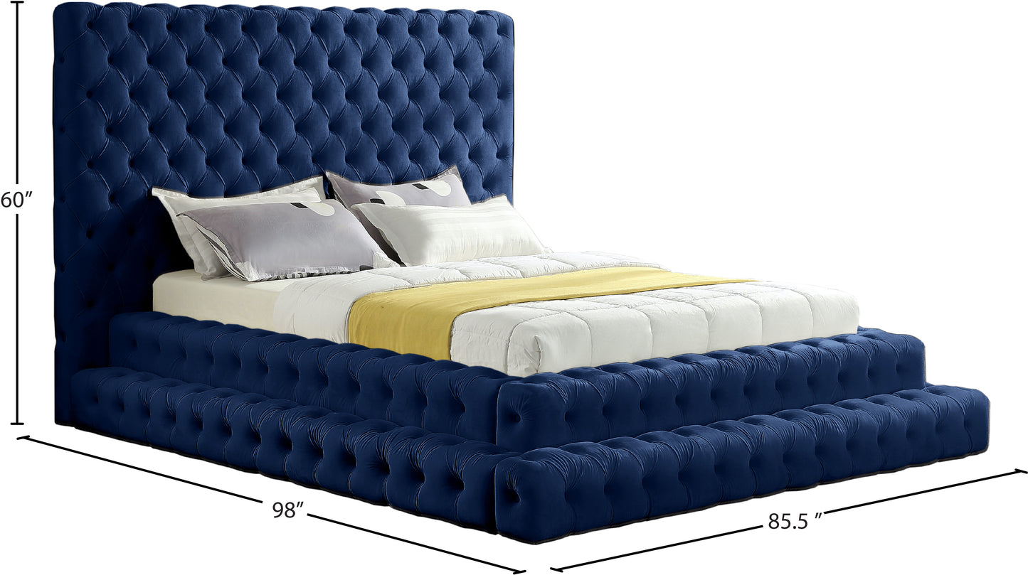 casey navy velvet queen bed (3 boxes) q