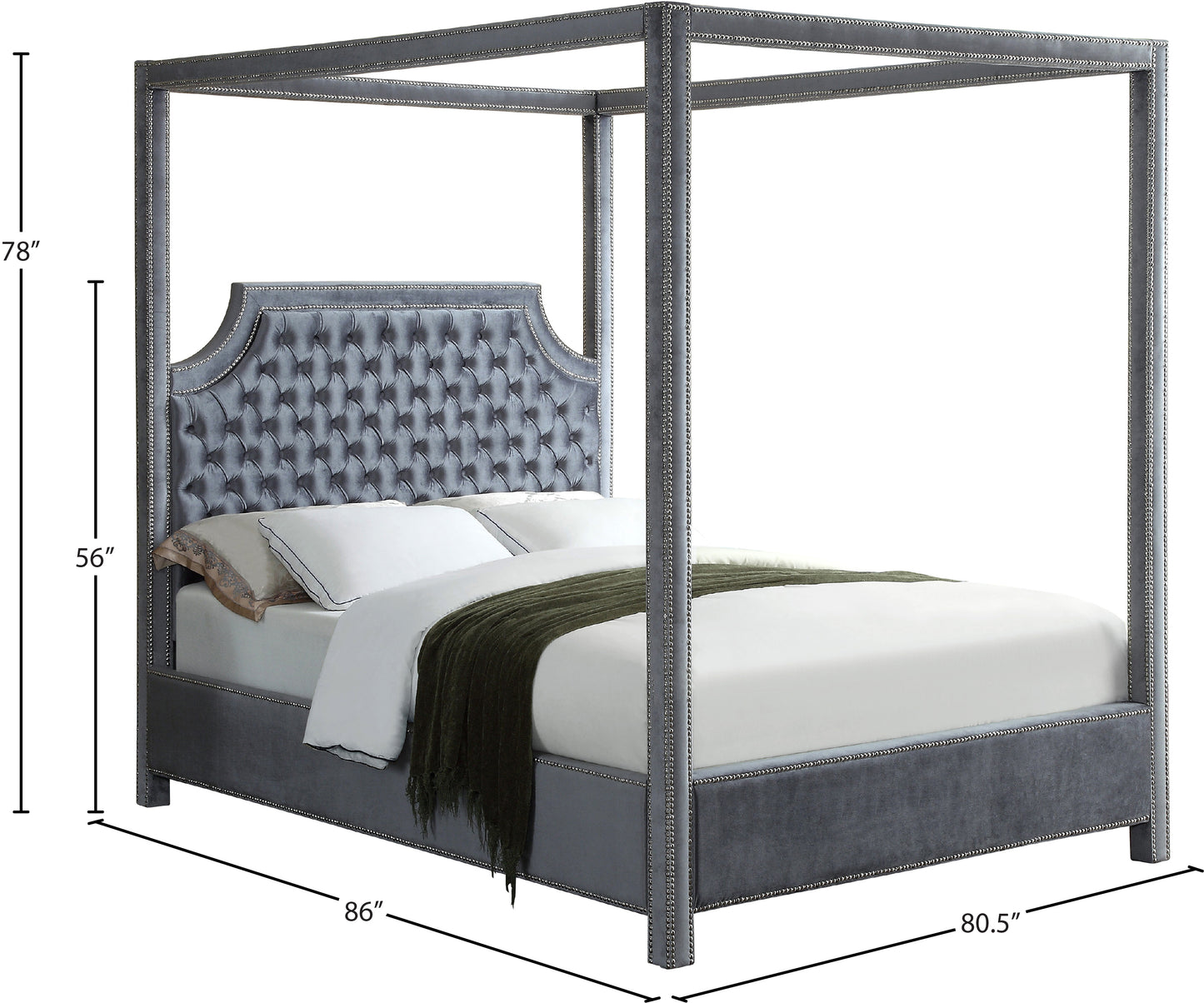 luka grey velvet king bed (3 boxes) k