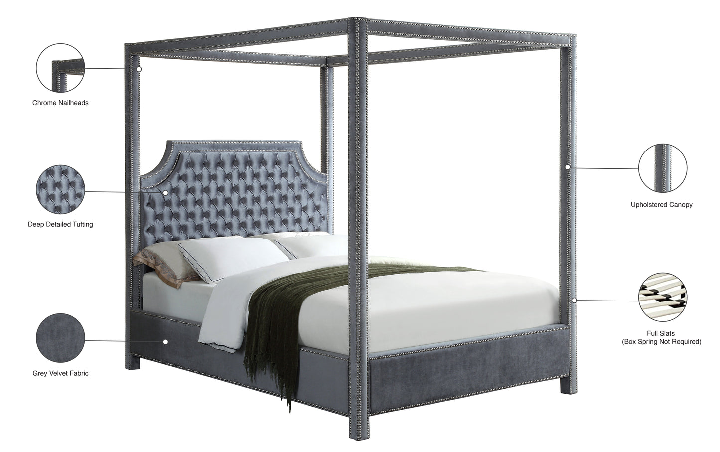 luka grey velvet king bed (3 boxes) k