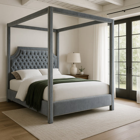 Juniper Grey Velvet Upholstered King Bed, 1 Piece (Style 2)