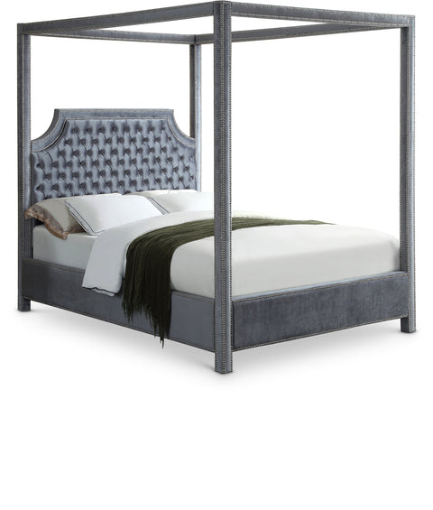 Juniper Grey Velvet Upholstered Queen Bed, 1 Piece (Style 2)