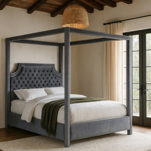 Juniper Grey Velvet Upholstered Queen Bed, 1 Piece (Style 2)