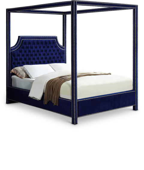 Juniper Navy Velvet Upholstered King Bed, 1 Piece (Style 2)