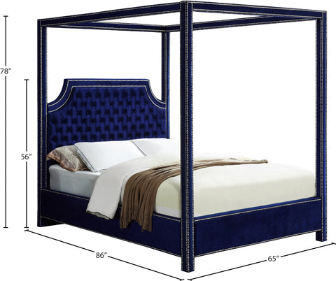 Juniper Navy Velvet Upholstered Queen Bed, 1 Piece (Style 2)