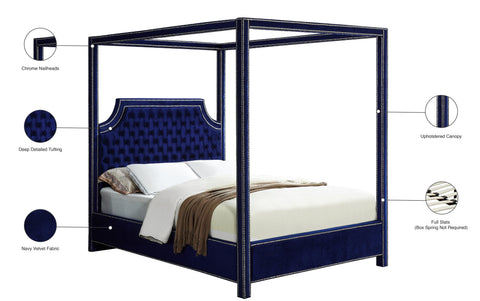 Juniper Navy Velvet Upholstered Queen Bed, 1 Piece (Style 2)
