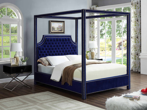 Juniper Navy Velvet Upholstered Queen Bed, 1 Piece (Style 2)