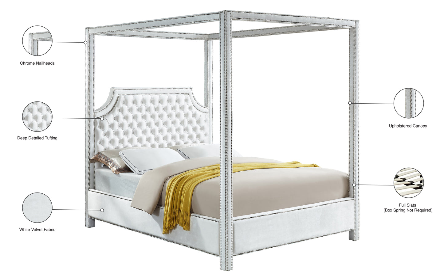 luka white velvet king bed (3 boxes) k