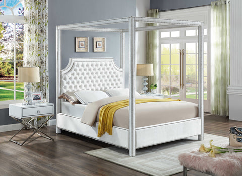 Juniper White Velvet Upholstered King Bed, 1 Piece