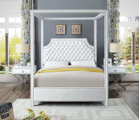 Juniper White Velvet Upholstered King Bed, 1 Piece