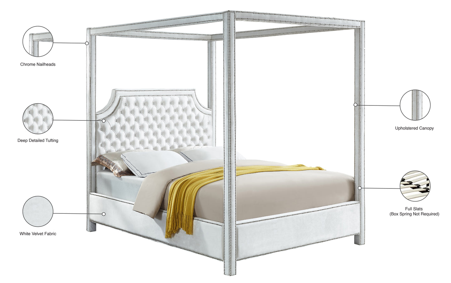 luka white velvet queen bed (3 boxes) q