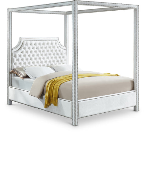 Juniper White Velvet Upholstered Queen Bed, 1 Piece