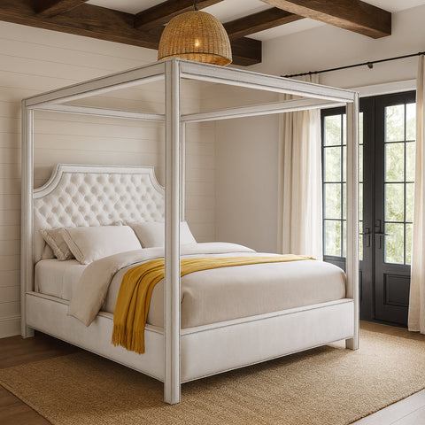 Juniper White Velvet Upholstered Queen Bed, 1 Piece