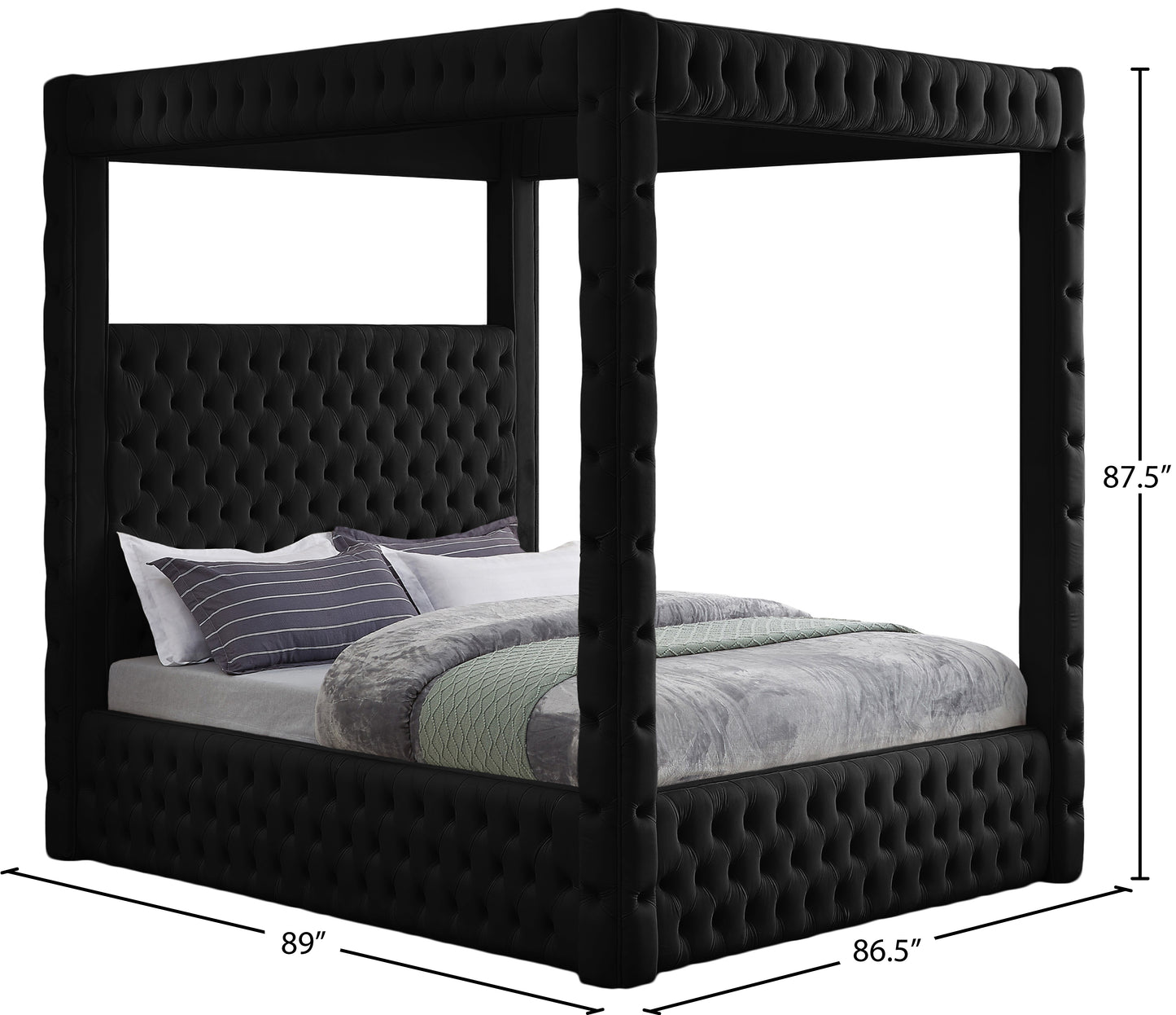 creston black velvet king bed (4 boxes) k