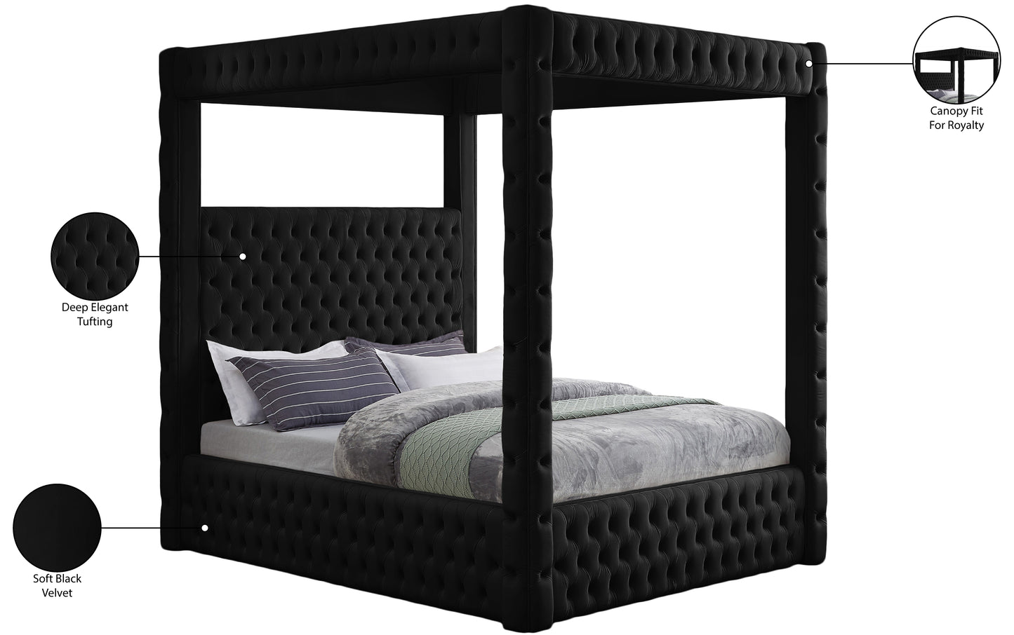 creston black velvet king bed (4 boxes) k