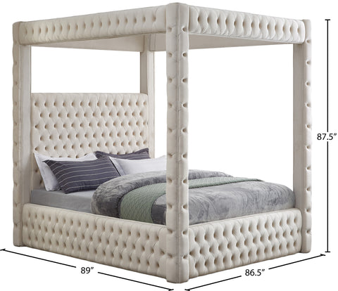 Creston Beige Velvet King Bed (4 Boxes) K
