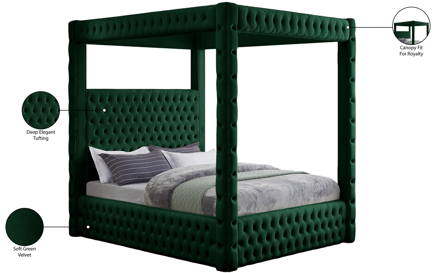 creston green velvet king bed (4 boxes) k