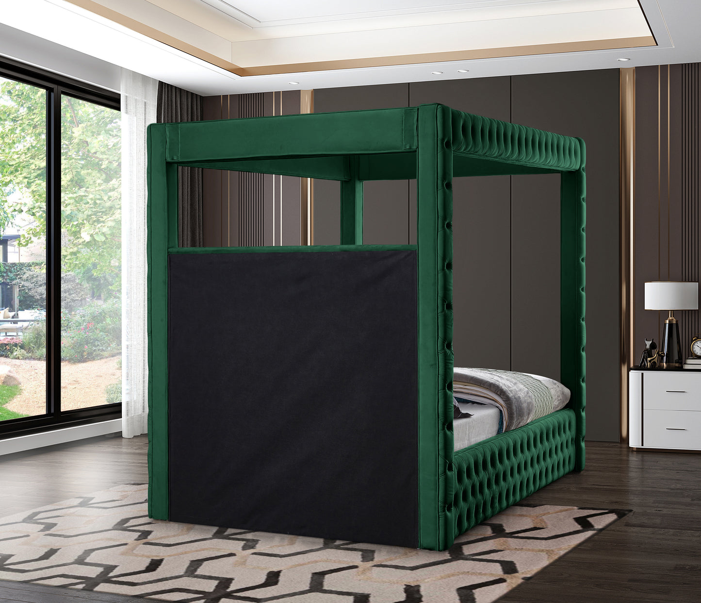 creston green velvet king bed (4 boxes) k