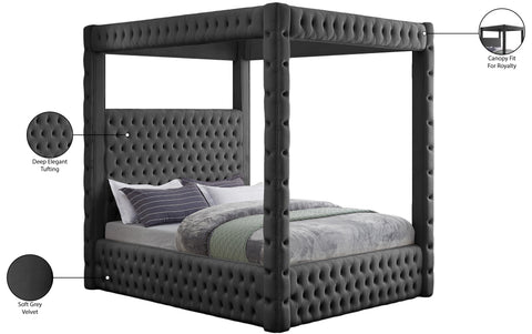 Creston Grey Velvet Queen Bed (4 Boxes) Q