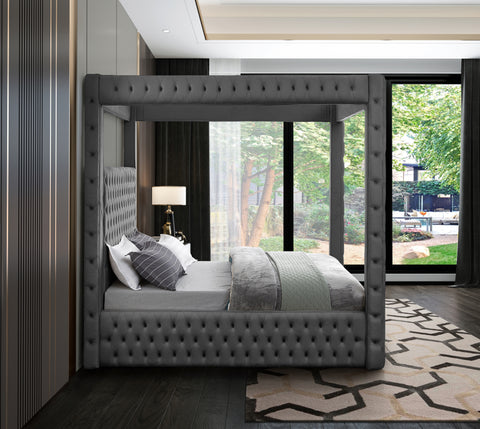 Creston Grey Velvet Queen Bed (4 Boxes) Q