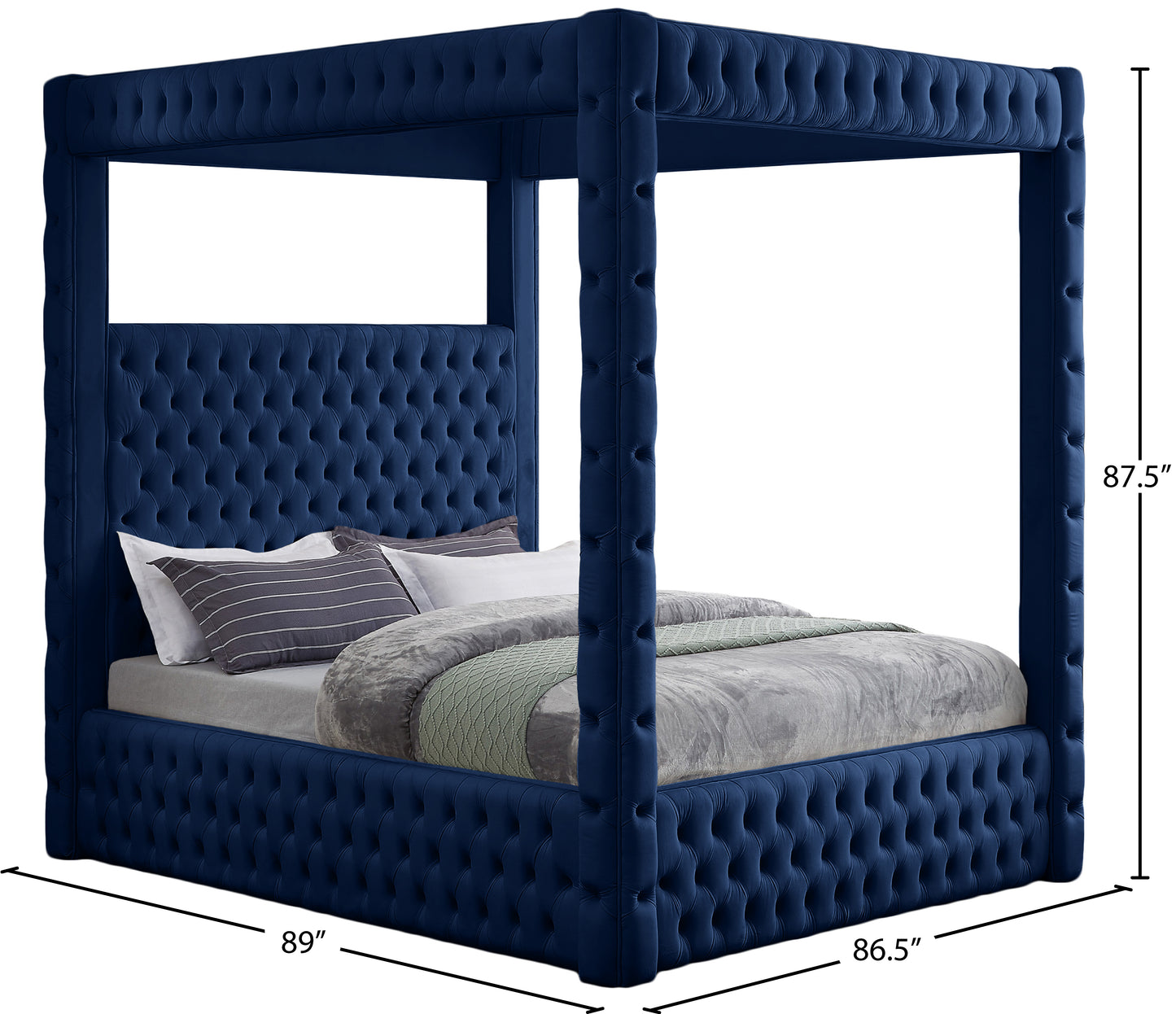 creston navy velvet king bed (4 boxes) k