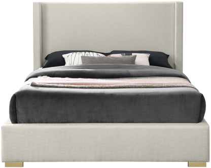 Flair Beige Linen Textured Fabric Full Bed (3 Boxes) F