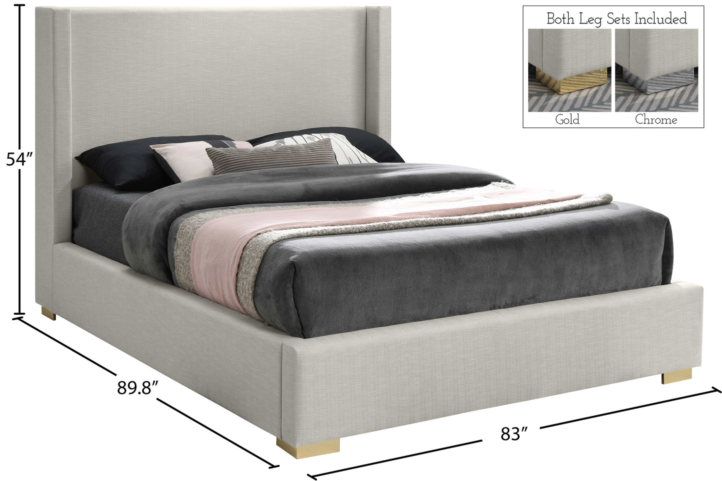 flair beige linen textured fabric king bed (3 boxes) k