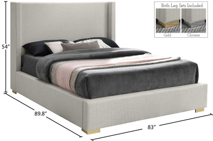 Flair Beige Linen Textured Fabric King Bed (3 Boxes) K