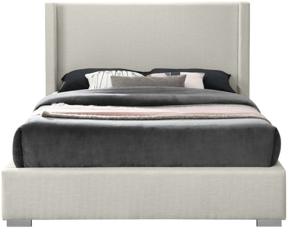 Flair Beige Linen Textured Fabric King Bed (3 Boxes) K