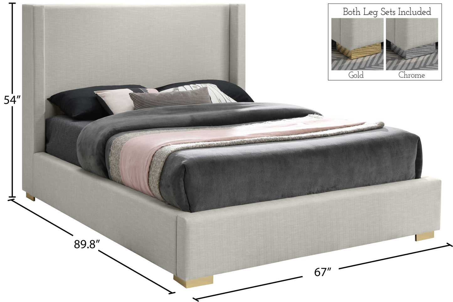 flair beige linen textured fabric queen bed (3 boxes) q