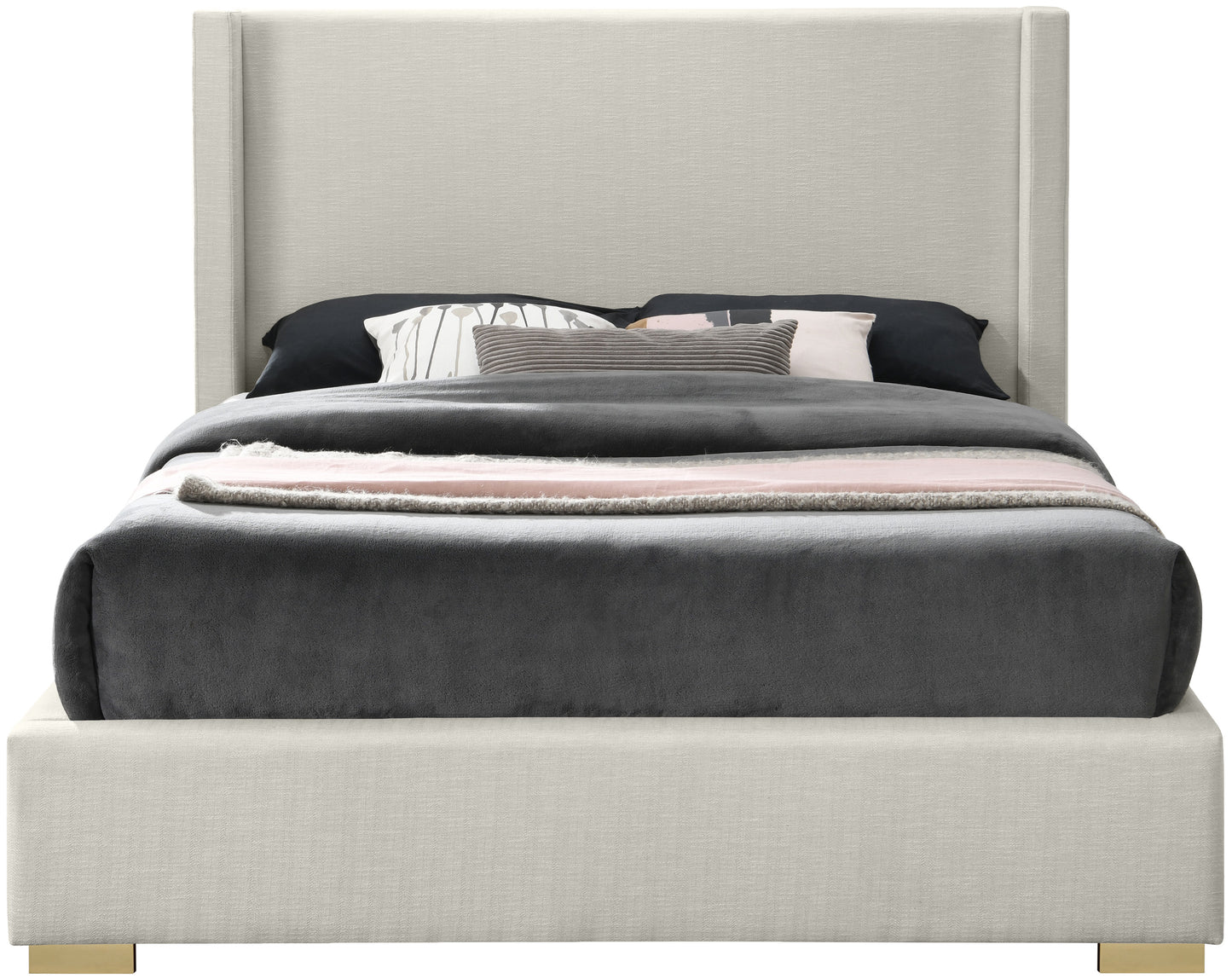 flair beige linen textured fabric queen bed (3 boxes) q