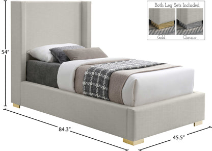 Flair Beige Linen Textured Fabric Twin Bed (3 Boxes) T