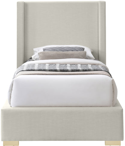 Flair Beige Linen Textured Fabric Twin Bed (3 Boxes) T