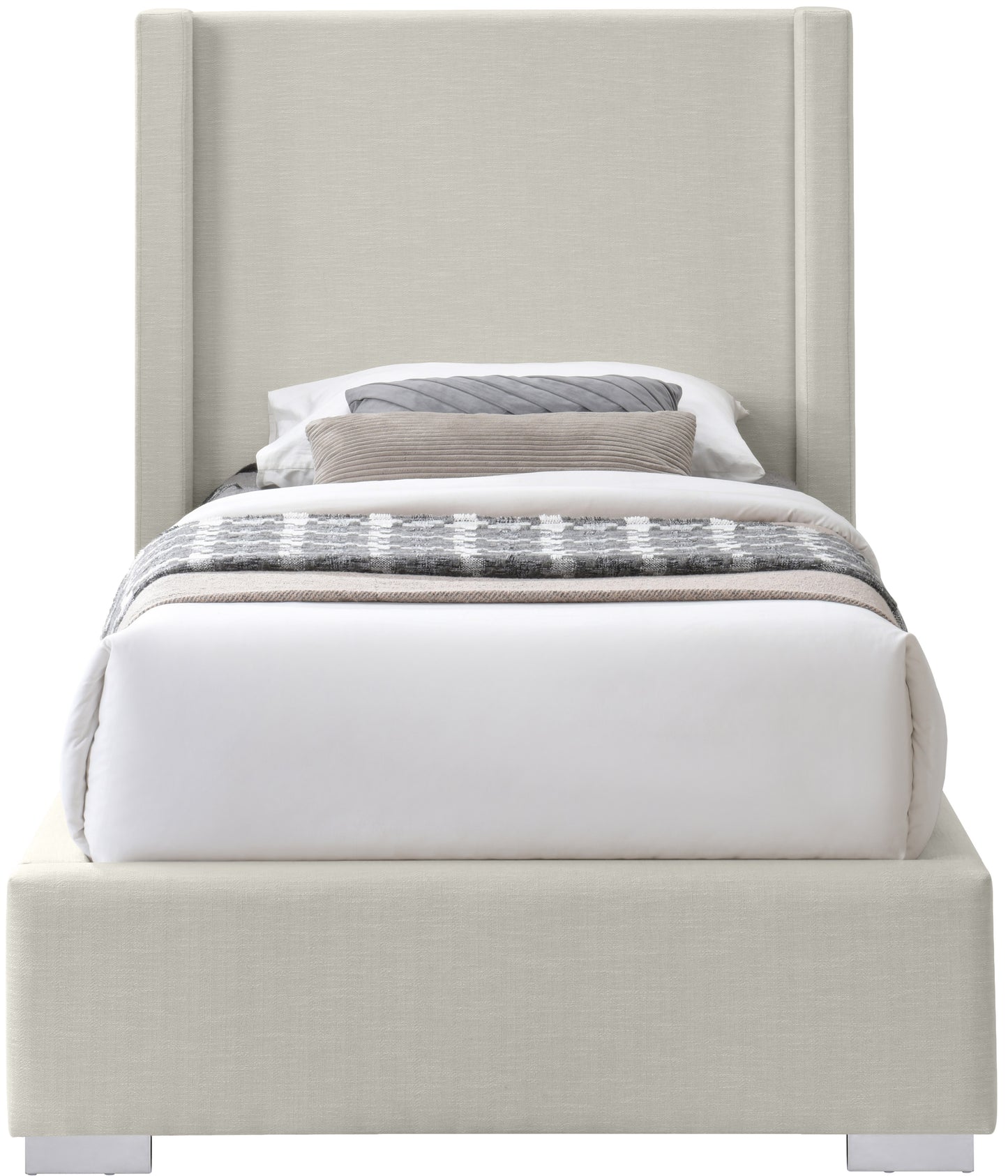 flair beige linen textured fabric twin bed (3 boxes) t