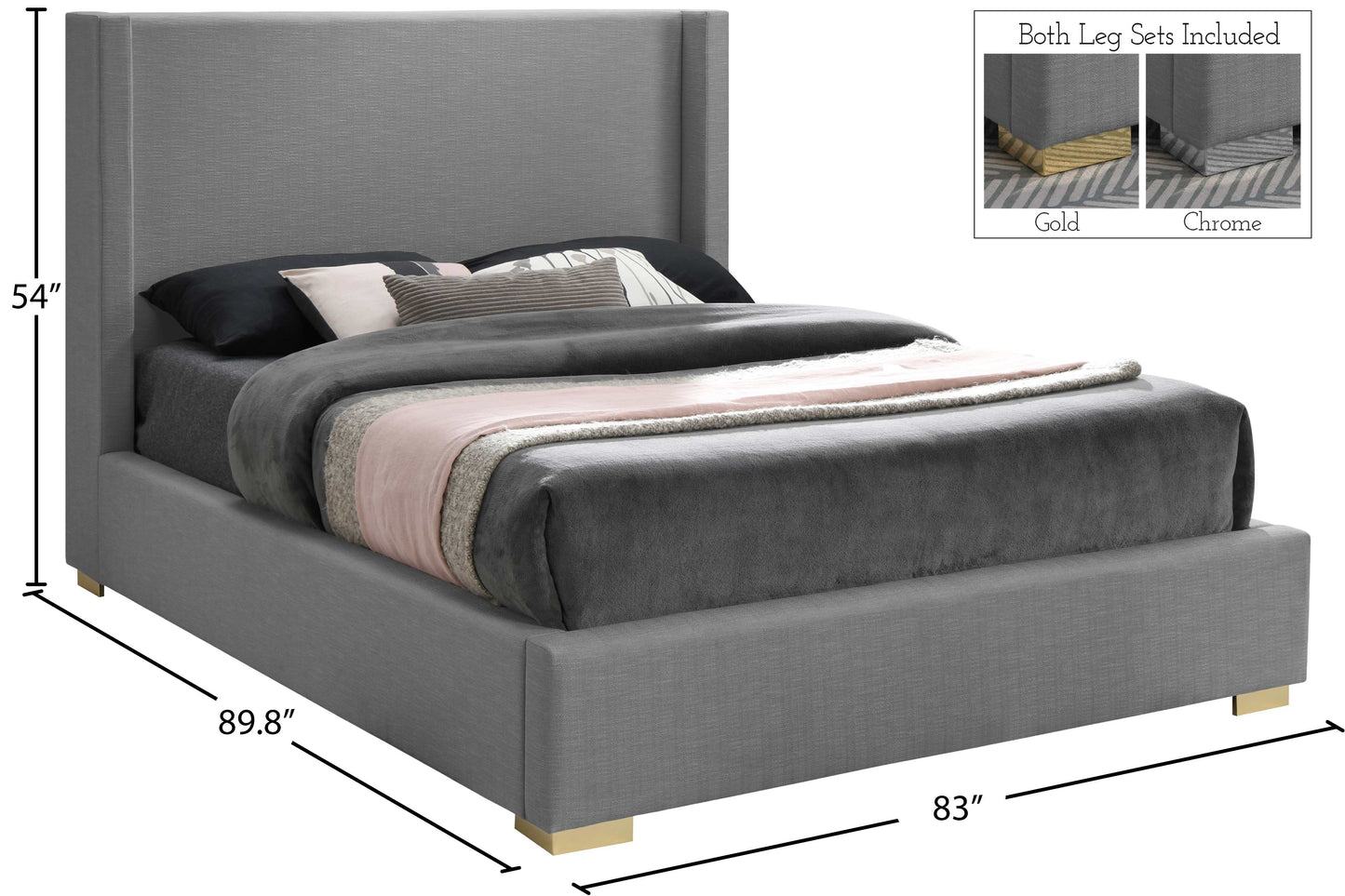 flair grey linen textured fabric king bed (3 boxes) k