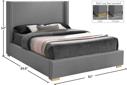 Flair Grey Linen Textured Fabric King Bed (3 Boxes) K