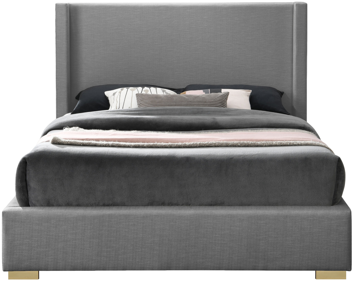 flair grey linen textured fabric king bed (3 boxes) k