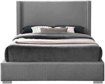 Flair Grey Linen Textured Fabric Queen Bed (3 Boxes) Q