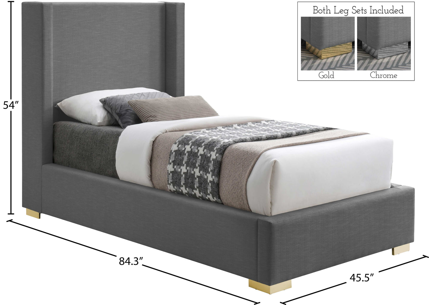 flair grey linen textured fabric twin bed (3 boxes) t