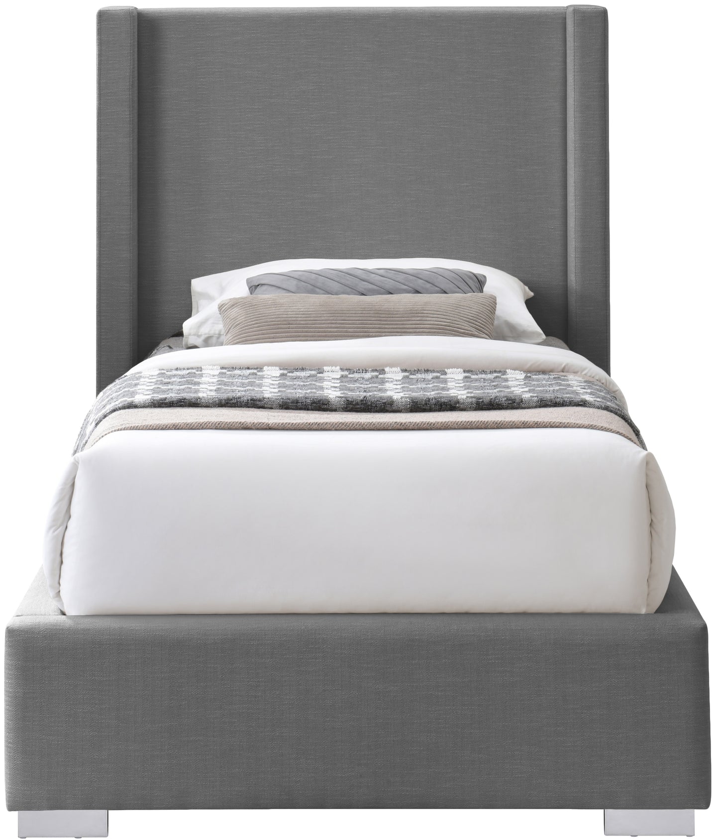 flair grey linen textured fabric twin bed (3 boxes) t