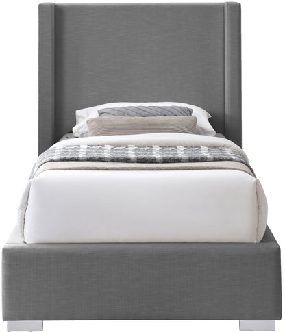 Flair Grey Linen Textured Fabric Twin Bed (3 Boxes) T