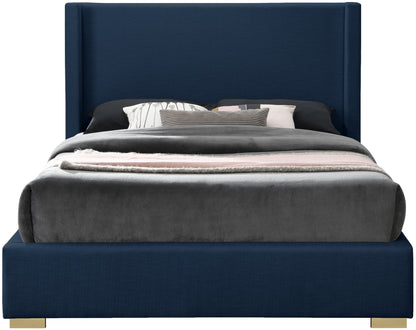 Flair Navy Linen Textured Fabric Full Bed (3 Boxes) F