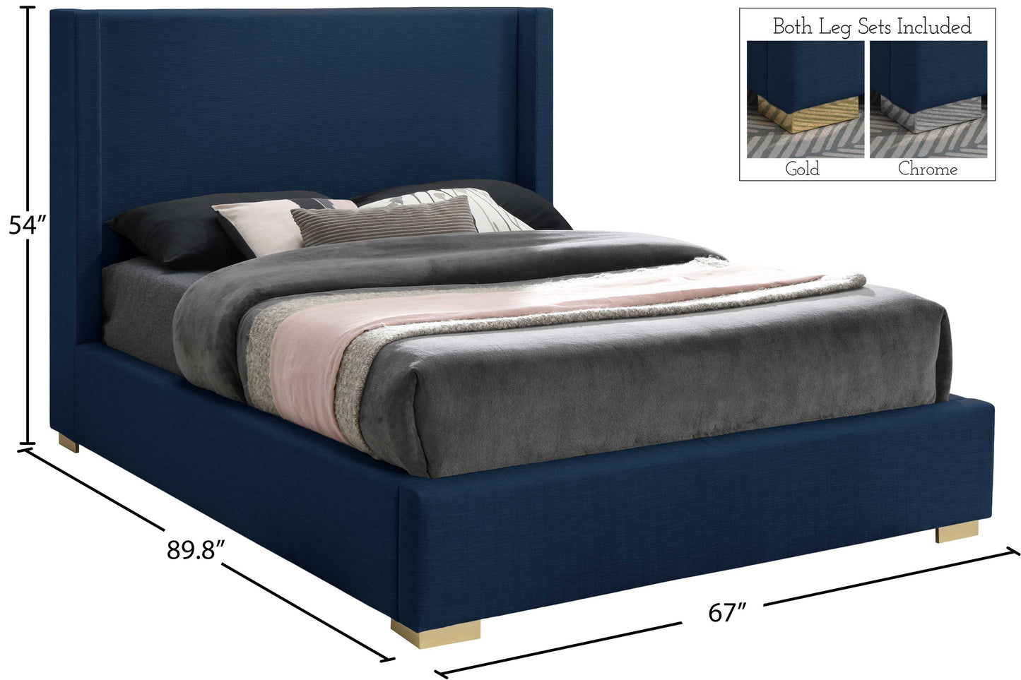 flair navy linen textured fabric queen bed (3 boxes) q