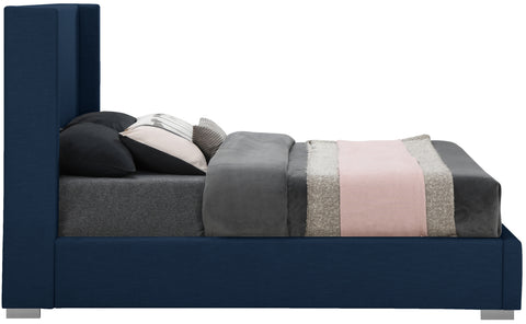Flair Navy Linen Textured Fabric Queen Bed (3 Boxes) Q